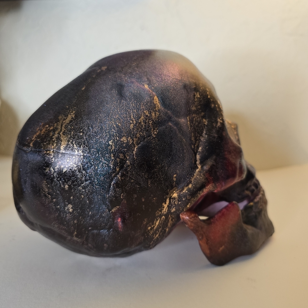 HANDCRAFTED Upcycled Plastic Skull Head HANDPAINTED Tabletop Art Decor Halloween - Picture 11 of 17